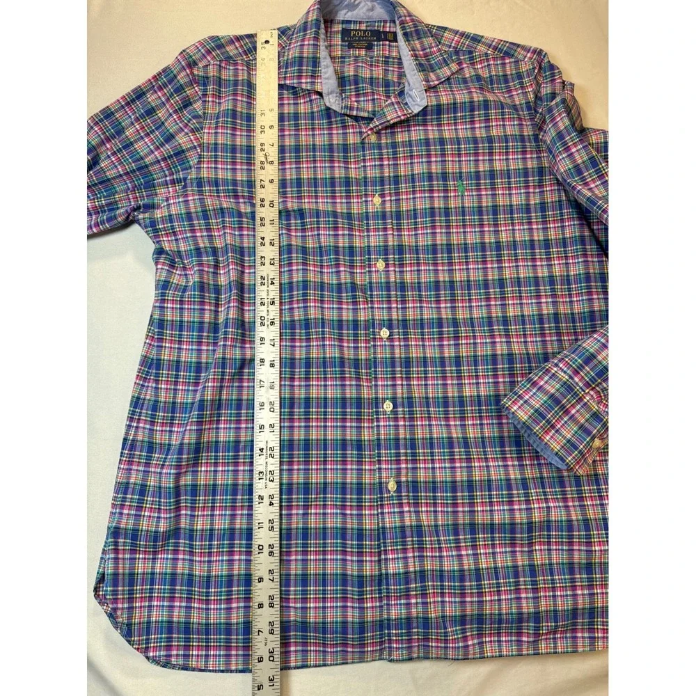 Polo Ralph Lauren Mens Large Plaid Cotton Stretch Button Down Shirt Multi Color